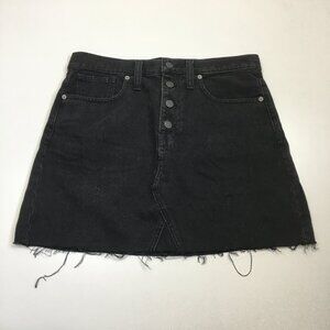 NWOT MADEWELL Button Fly Black Wash Rigid A-Line Raw Edge Hem Denim Skirt